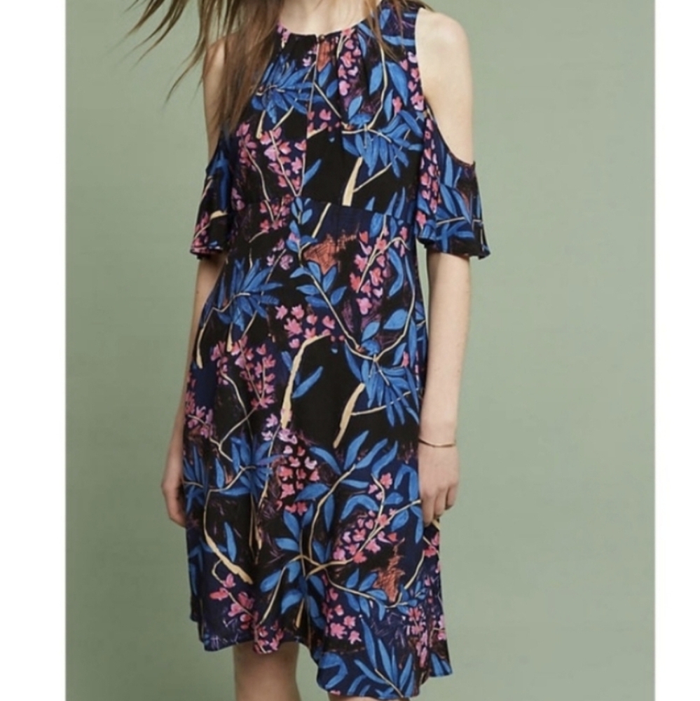 Anthropologie Maeve Elia Floral Cold Shoulder Dress Size 4